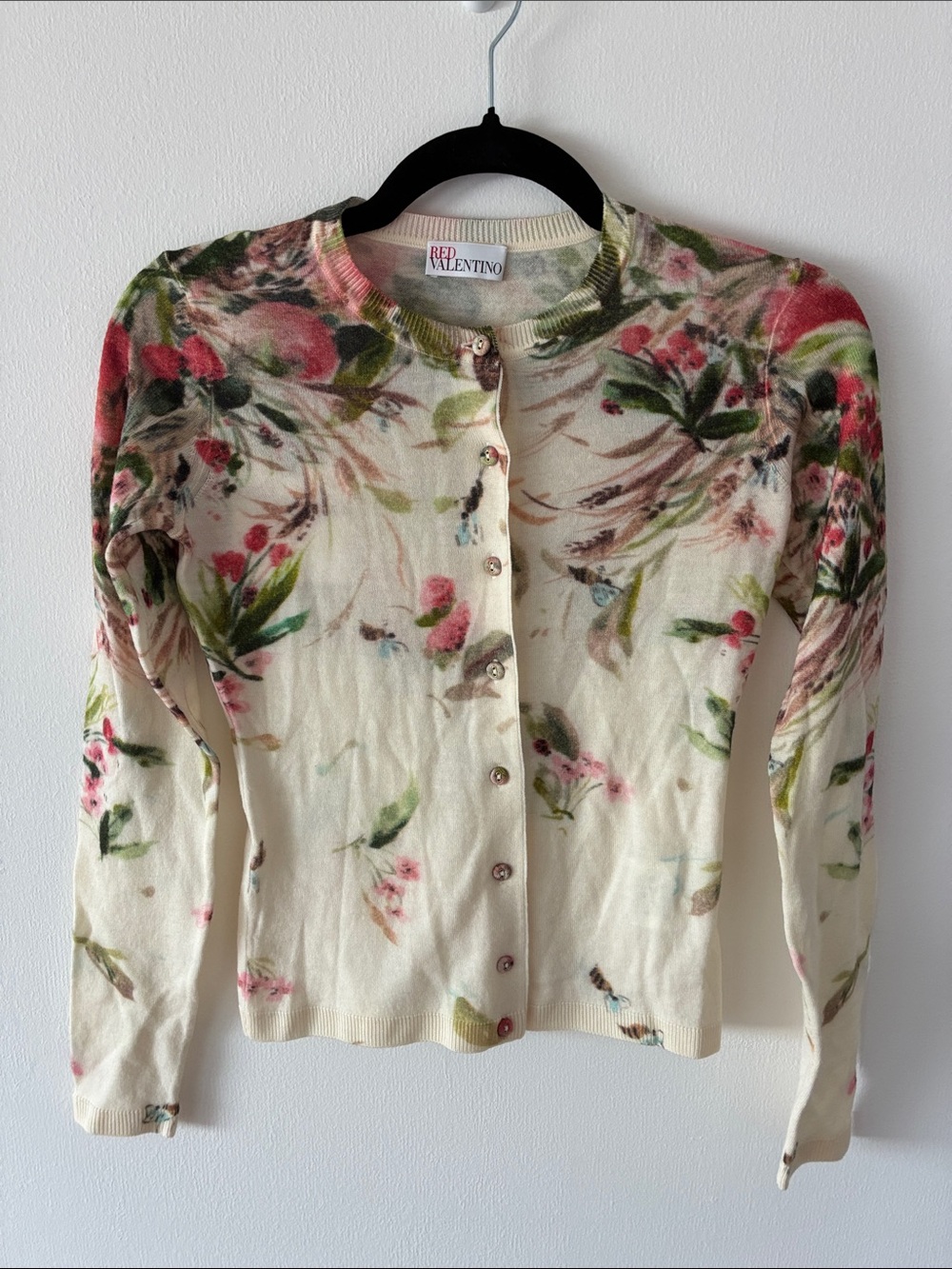 RED Valentino Cream Floral Print Button-Front Cardigan